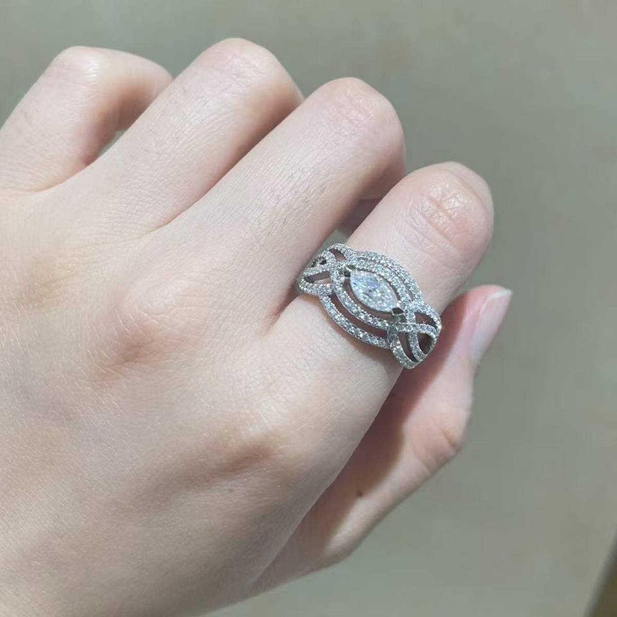 Marquis Diamond S925 Silver Plated Platinum Women's Ring Customized Selection Main Stone Moissanite 0.5ct/Side Stone Cubic Zirconia
